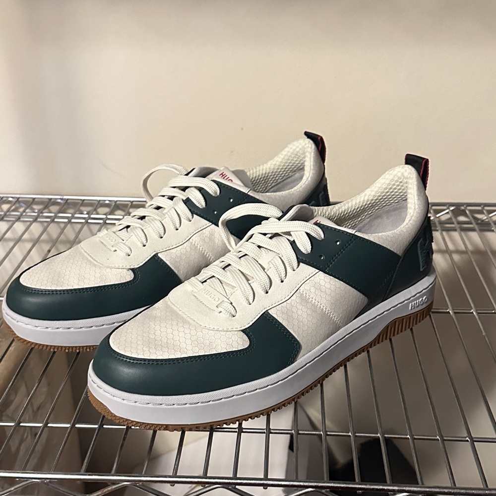 HUGO White and Dark Green Sneakers